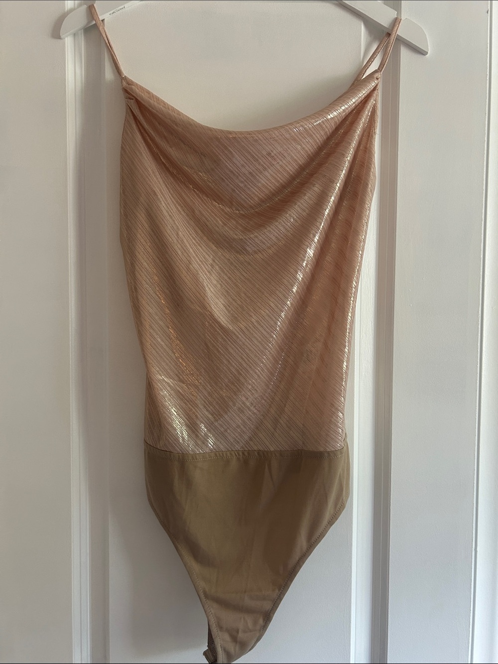 NWT Dress Forum Shimmery Nude Cowl Neck Bodysuit